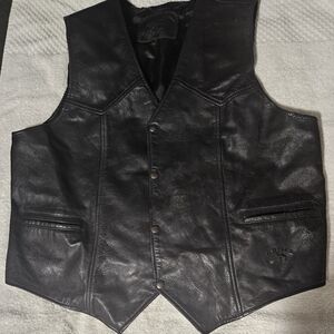 Men's Black Leather Vest with Snap Closure